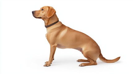 A graceful light brown hound dog sits attentively against a clean white background showcasing its elegant posture and breed characteristics in a professional studio photograph.