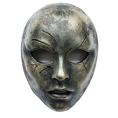 A hauntingly scary mask designed for Halloween celebrations, isolated against a clean transparent background, scary mask isolated on transparent background