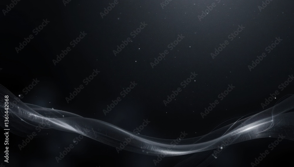 Poster abstract wavy white lines on dark background with subtle sparkles