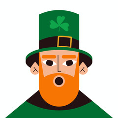 Leprechaun St. Patrick’s Day. Cartoon character on white background. Flat vector illustration isolated on white background.
