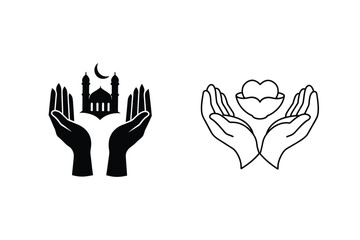 Fototapeta premium Islamic Faith, Hands Protecting Mosque, Heart, Charity, Dua, Ramadan, Belief, Spirituality, Care, Pr