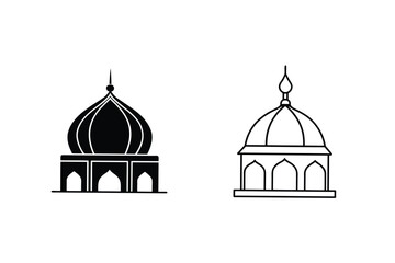 Mosque Dome Icons Islamic Architecture, Line Art, Black, White