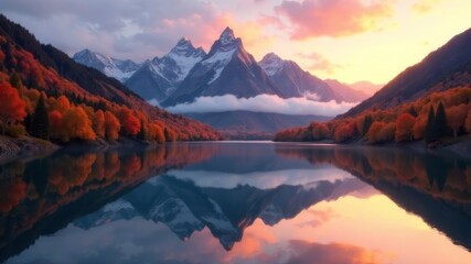 a river with two banks against the backdrop of a huge mountain