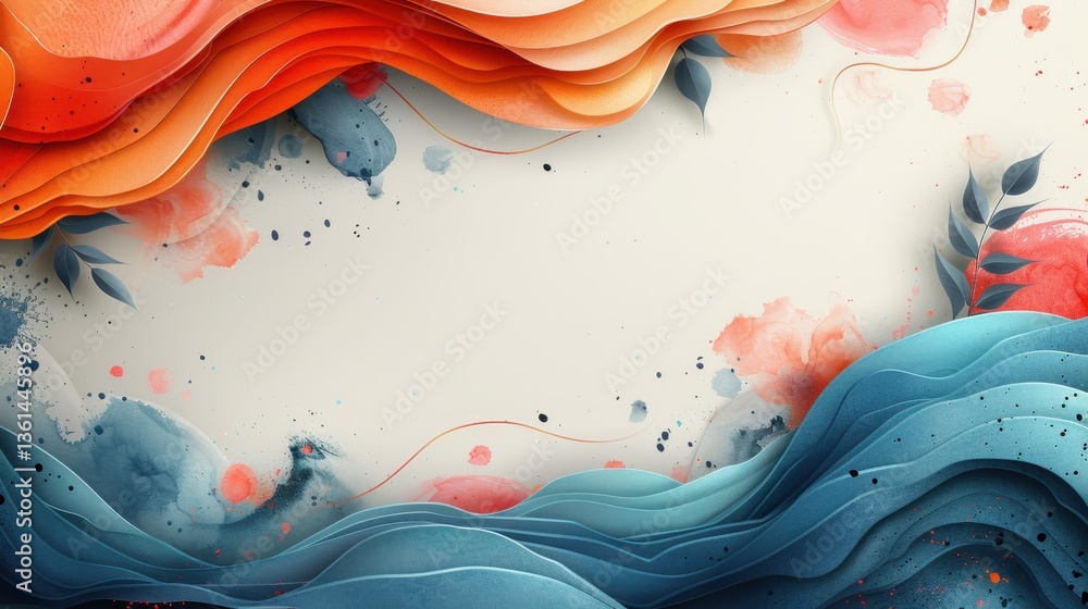 Poster abstract colorful paper cut design with textured layers and fluid shapes