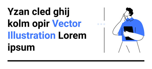 Professional figure with clipboard, placeholder lorem ipsum text. Ideal for business, education, planning, strategy, analysis, modern design, simple landing page