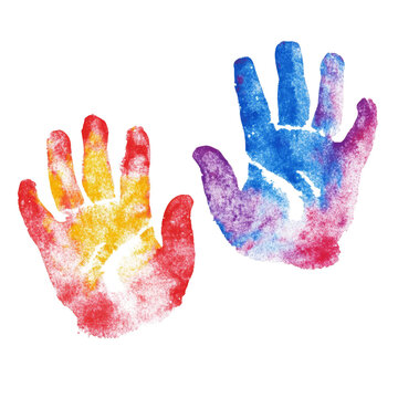 Brightly colored handprints of children showcasing creativity on a transparent background, highlighting artistic, colorful hand prints of children isolated on transparent background