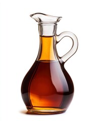 Amber Oil in a Glass Bottle on White Background