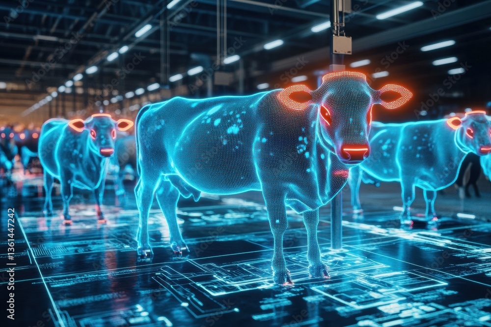 Aufkleber smart farming innovation with advanced biometric sensors for livestock in a futuristic environment g
