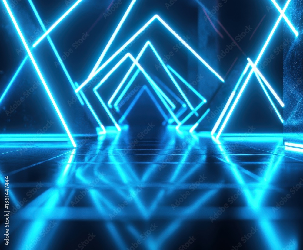 Poster neon geometry: a mesmerizing display of vibrant neon lights, creating a futuristic tunnel effect wit