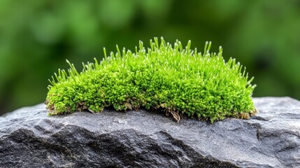 Fototapeta premium Vibrant Green Moss On Dark Gray Rock Close Up