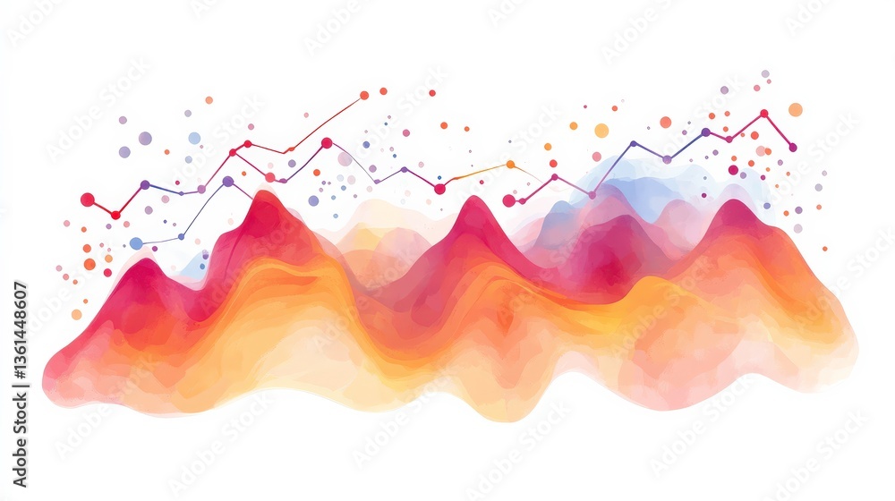 Poster vibrant rising graph with colorful background elements