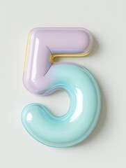 Colorful, glossy number five in pastel shades, set against a neutral background, ideal for design