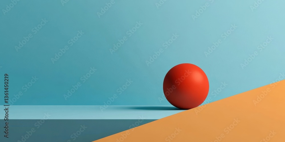 Poster red sphere on a diagonal: a striking red sphere poised on a diagonal plane. simple and elegant, with