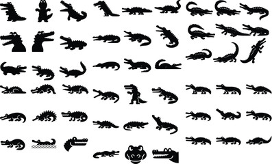 Crocodile set silhouette vector illustration design set of crocodile vector design, crocodile, animal, lizard, reptile, cartoon, dragon, green, illustration, Cute crocodile set collection
 