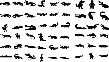 Crocodile set silhouette vector illustration design set of crocodile vector design, crocodile, animal, lizard, reptile, cartoon, dragon, green, illustration, Cute crocodile set collection
 