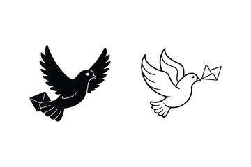 Carrier Pigeon, Messenger Bird, Delivery, Mail, Message, Icon, Symbol, Black, White, Graphics