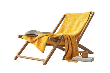 A Sun-drenched Afternoon Of Peaceful Relaxation, A Yellow Throw Draped Invitingly Over A Wooden Deck Chair, A Book Resting Nearby, And A Warm Mug Completing The Tranquil Scene With Soft Lighting And A