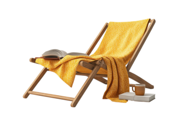 A Sun-drenched Afternoon Of Peaceful Relaxation, A Yellow Throw Draped Invitingly Over A Wooden Deck Chair, A Book Resting Nearby, And A Warm Mug Completing The Tranquil Scene With Soft Lighting And A