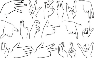 Hand Gesture Line Art Vector Set &ndash; Minimalist Illustration of Expressive Hand Signs, Symbols, and Finger Poses for Communication, Design, and Branding

