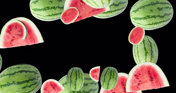 burst of watermelon and watermelon slices in alpha channel, Motion graphics