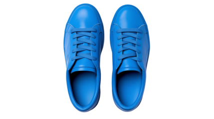 Overhead shot of two blue sneakers against a black backdrop