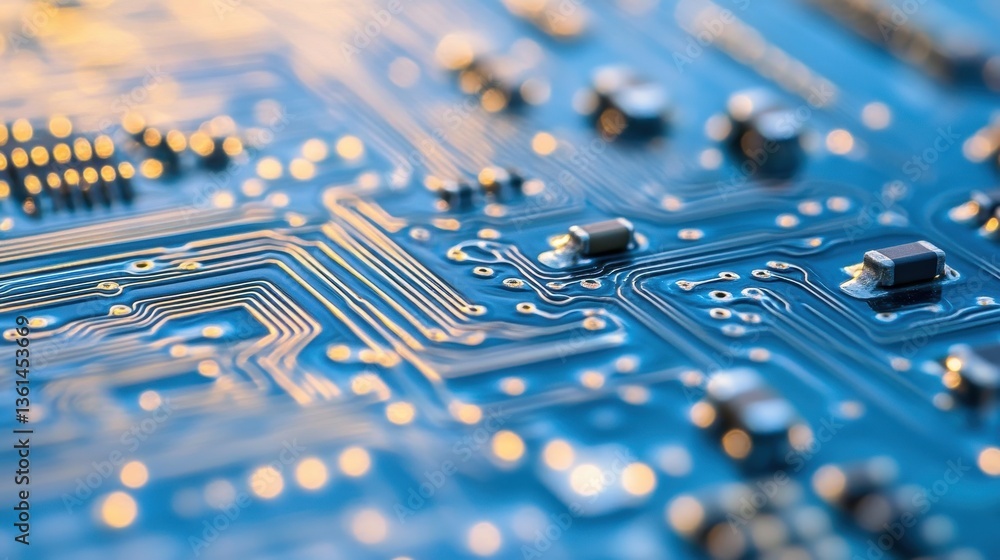 Poster printed circuit board: a mesmerizing close-up view of a high-tech printed circuit board, showcasing 
