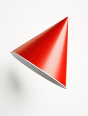 A vibrant red cone-shaped object floating against a minimalist white background, suggesting creativity