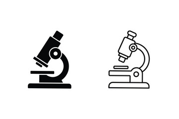 Microscope Icons Science, Research, Laboratory, Biology, Education, Filled, Outline, Vector, Illusory