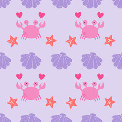 Sea animals seamless pattern background. Marine animals illustration pattern. Sea life background. Perfect for fashion clothes, shirt, fabrics, textiles, wallpaper, decor, print, packaging