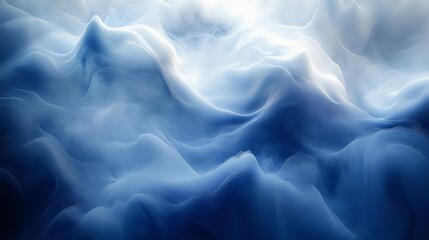 Obraz premium Abstract blue and white flowing waves create a serene ethereal landscape background.