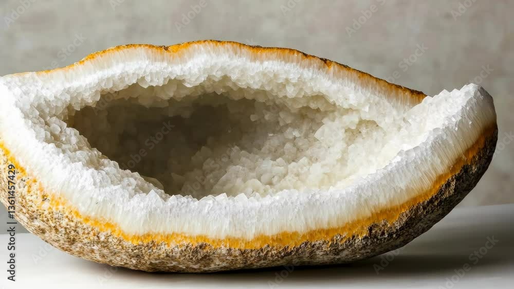 Aufkleber stunning geode displaying sparkling quartz crystals with a vibrant yellow edge on a neutral backgrou