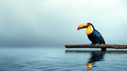 Fototapeta premium A Colorful Toucan Bird Perched on a Branch Above Water