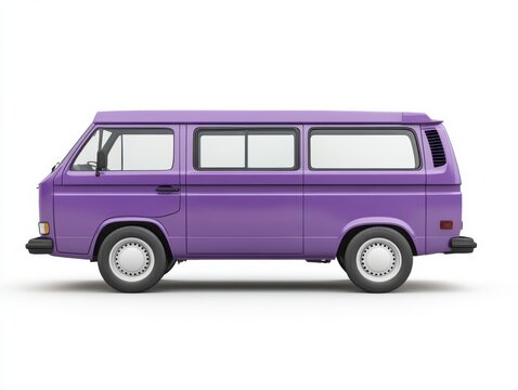 Purple Vintage Van Side Profile on White Background