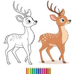 Deer Coloring Book Illustration with Intricate Line Art