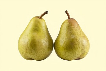 A photo of two green ripe pears