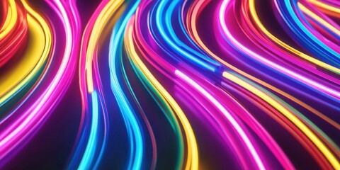 Fototapeta premium Neon trails: The image is a captivating view of neon light trails flowing gracefully. The neon trails of vibrant colors create an visually stunning effect and invite your sense to wonder.