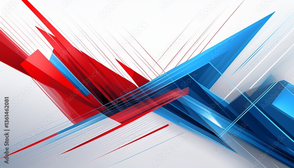 Poster abstract motion geometric shiny blue and red overlapping technology concept perspective on white bac