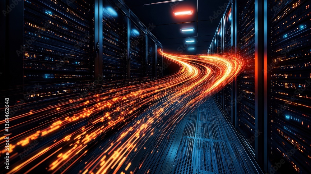Poster extensive array of servers showcasing sophisticated technology in a high-performance data center