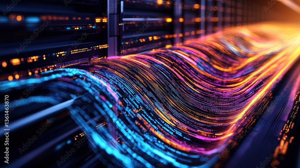 Poster modern server tower representing state-of-the-art technology in data management and processing syste