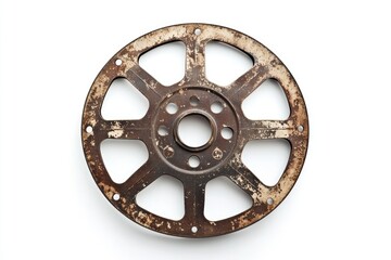 Fototapeta premium A rusty, vintage circular metal component with eight spokes, showing signs of age and wear.