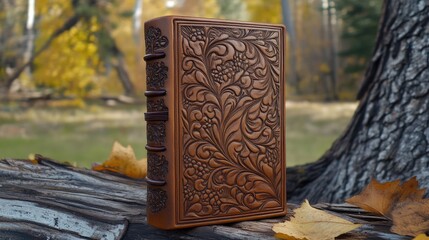 Handcrafted Leather Journal in Autumnal Setting