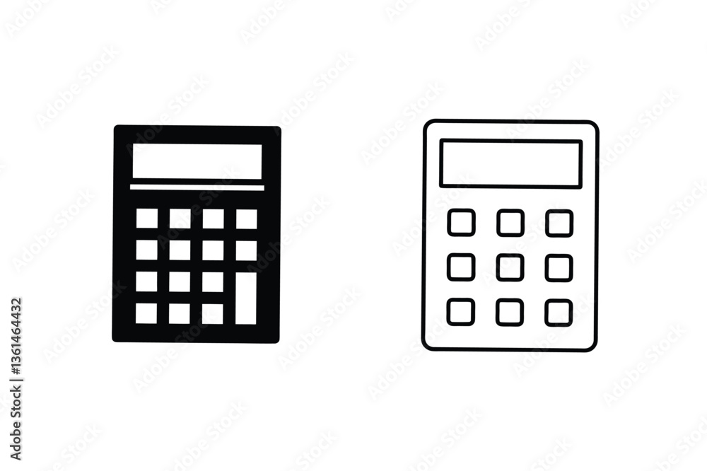 Poster calculator icons filled and outline design elements for apps