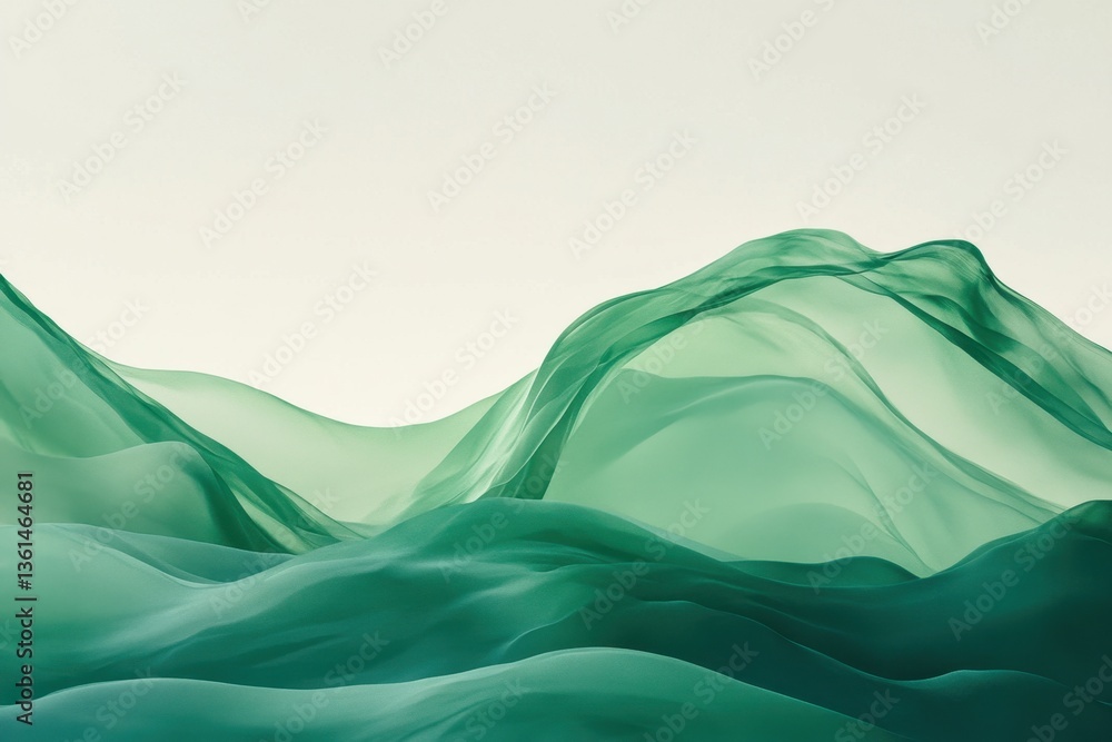 Poster Beautiful green abstract background featuring flowing waves in a tranquil setting, green abstract background with moving waves