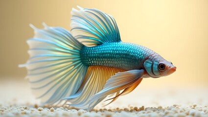 Fototapeta premium Betta fish in an artistic pose on a light sand-colored background