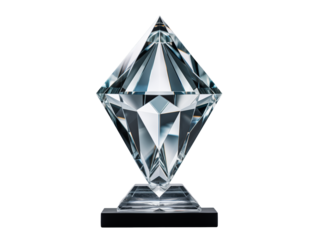 A diamond-shaped glass trophy, isolated on transparent background