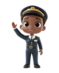 Friendly cartoon police officer waving happily, showcasing professionalism and approachability for educational and illustrative purposes