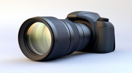 Telephoto Lens on Camera with White Background