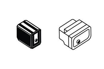 Pencil Sharpener Isometric Design Solid and Outline Illustrations