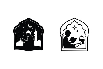 Islamic Night Scenes Silhouette Prayer Quran Reading