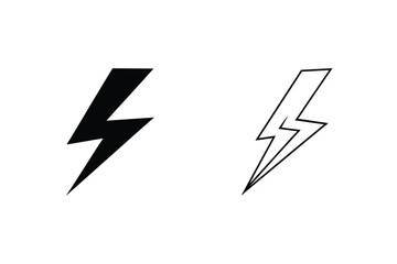 Lightning Bolt Icons Black, White, Filled, Outline, Energy, Power, Speed, Electricity, Flash, Symbol